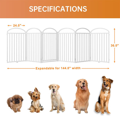 SNUOWU 4 Panels Full Matel Freestanding Dog Gates with Door, 96"Extra Wide 32"Tall Free Standing Dog Pet Gate for Indoor & Outdoor. Foldable Pet Fences for Doorways, House, Stairs, Porch, Deck, Yard