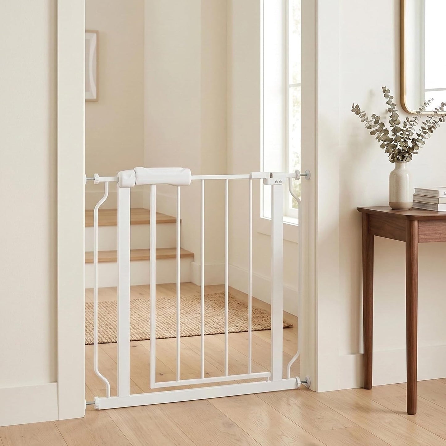 Extra Wide Baby Gate 85.8-90.5" Dog Gate Indoor Pressure Mounted No Drill Safety Gate for Large Entries, Kitchen,Stairs & Doorways, Black Metal Indoor Pet Gate for Kids & Dogs