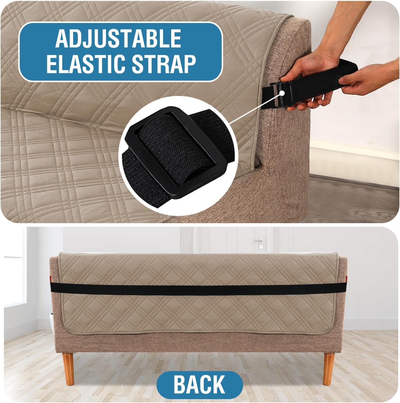 H.VERSAILTEX 100% Waterproof Slipcovers for Couches and Sofas Modern Pet Couch Cover Thick Soft Furniture Protector with Elastic Straps(Sofa, Lily Pad/Beige)