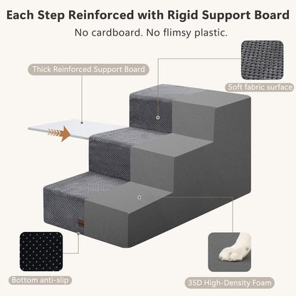 AODISMAN Dog Stairs for Large Dogs 18" H, Extra Wide Dog Steps for High Beds & Couches, 20" Wide Deep Steps, Non-Slip Dogs Ramp, 3-Step Pet Stairs, Grey