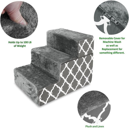 Best Pet Supplies Dog Stairs & Steps - Foam Steps for Small Dogs & Cats, Non-Slip Indoor Balanced Pet Step Support, Dog Ramp, No Assembly, Ash Gray Linen, 2-Step (12-inch Height)