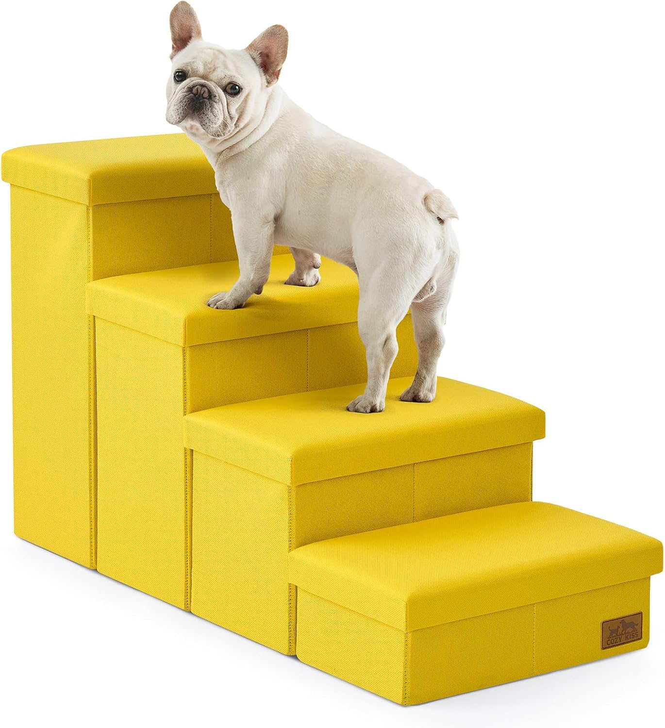 Dog Stairs with Storage, 4-Step Wider Sturdy Dog Steps for Small/Medium/Large Dogs and Older Cats, Folding Doggie Ramp for Bed/Couch/Car Hold Up to 180 lbs (22" H, Brown)