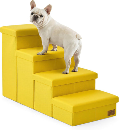 Dog Stairs with Storage, 4-Step Wider Sturdy Dog Steps for Small/Medium/Large Dogs and Older Cats, Folding Doggie Ramp for Bed/Couch/Car Hold Up to 180 lbs (22" H, Brown)