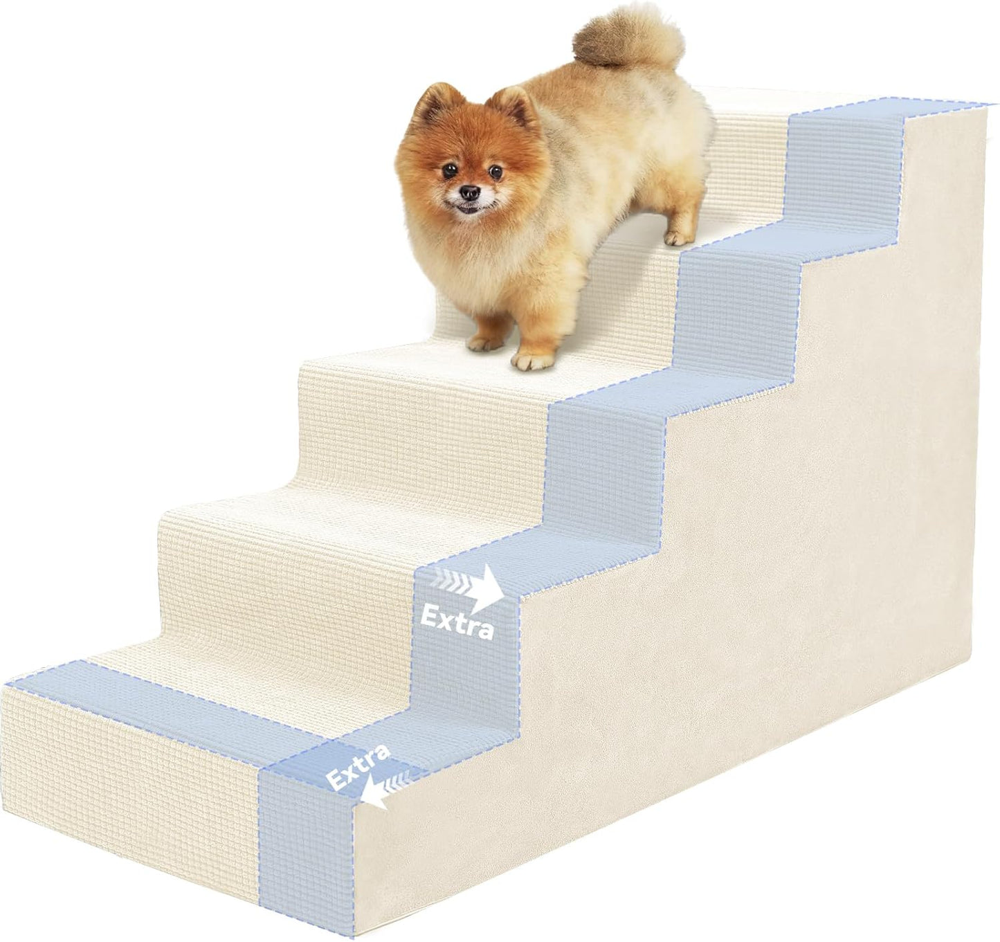Niubya Dog Stairs for Small Dogs and Cats,18'H Non-Slip Bottom Pet Steps for High Beds and Couch,Extra Wide High-Density Foam Pet Stairs Grey,4 Steps