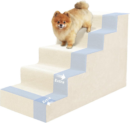 Niubya Dog Stairs for Small Dogs and Cats,18'H Non-Slip Bottom Pet Steps for High Beds and Couch,Extra Wide High-Density Foam Pet Stairs Grey,4 Steps