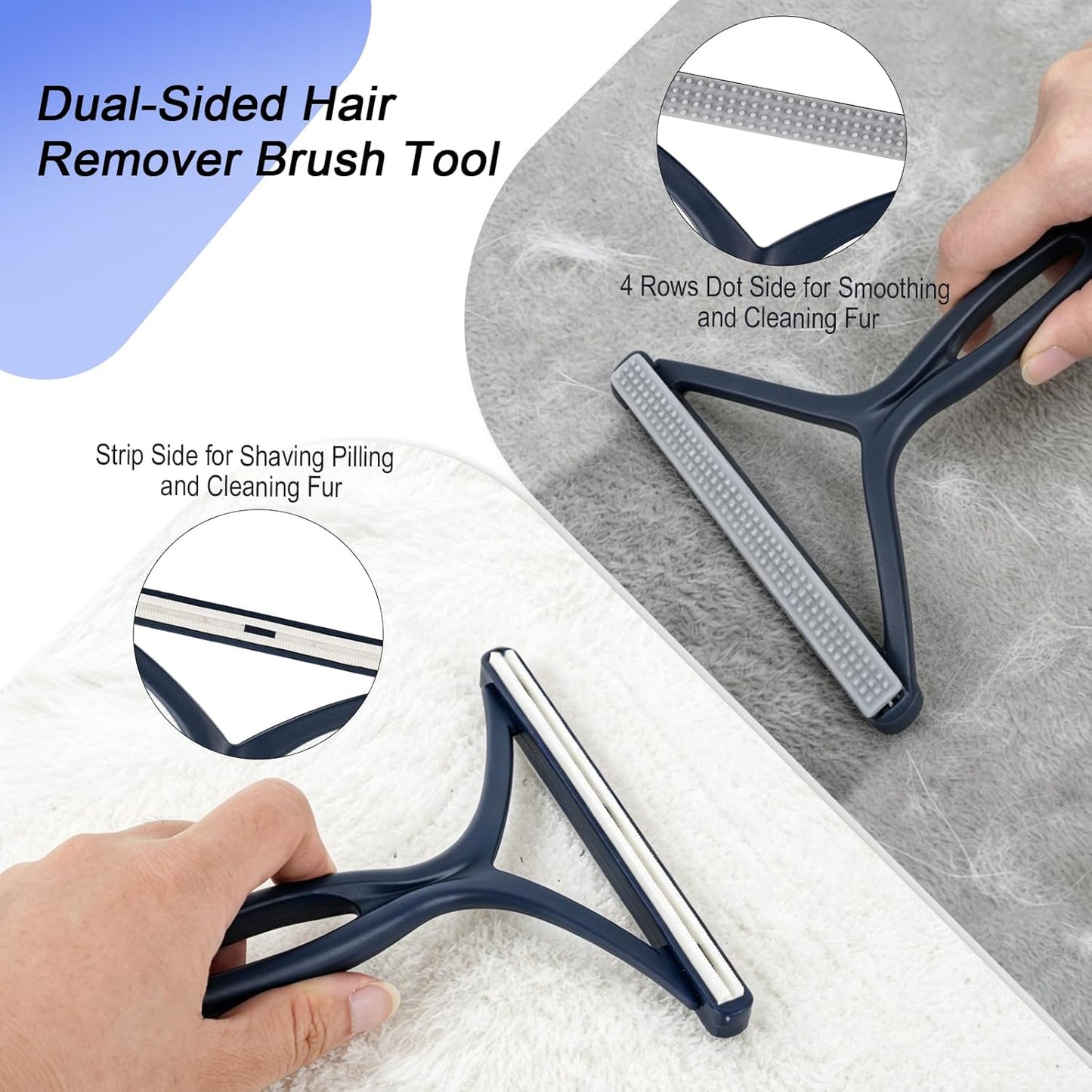 3 Pack Pet Hair Removal Tools for Dog & Cat, Five-Finger Pet Hair Remover Gloves, Deshedding Massage Gloves for Shedding Bathing, 2-Sided Hair Remover Brush for Furniture Bed Clothing Carpet Rake