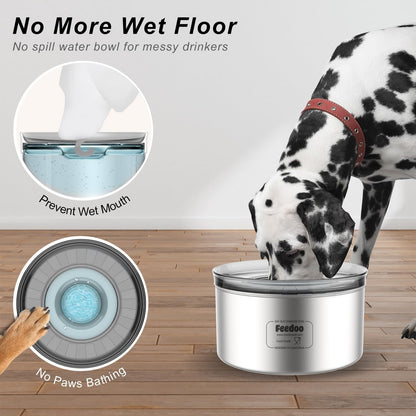1Gallon Dog Water Bowl, 3.8L No Spill Water Bowl for Dogs, Stainless Steel Spill Proof Dog Bowl, No Splash Slow Drinking Bowl with No Slip Base for Messy Drinkers[Anti Digging]