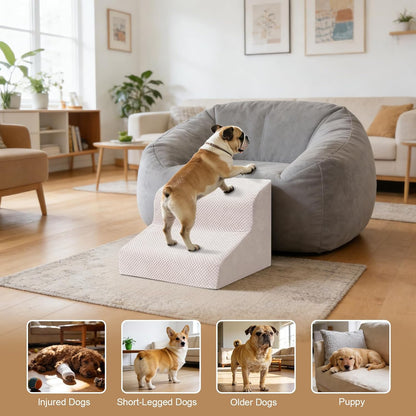 Dog Stairs for Couch, 3 Steps 13.8" H Non-Slip Pet Stair, Balanced Stable Pet Ramp for Small Dogs, Indoor Furniture Step, Gray