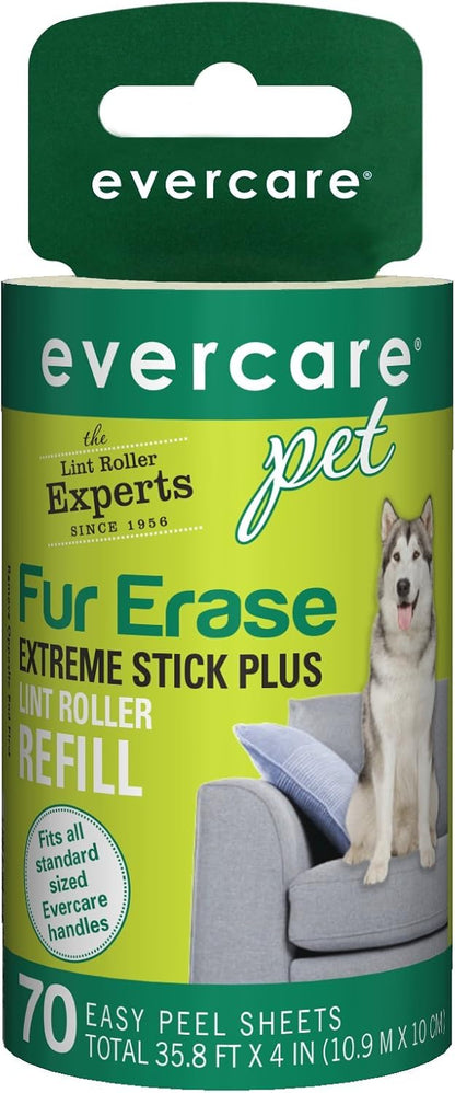 Evercare Pet Lint Roller Refill, Manual Operation, 60 Sheets per Roll, 6 Count Refill Pack for Pet Hair Removal, Green