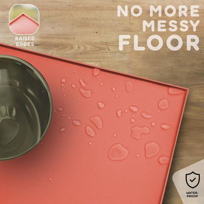 Dog Food Mat - Raised Edges Dogs Mat for Food and Water Prevent Spill, Waterproof Cat Food Mats Protect Floors, Easy Clean Dog Bowl Mats for Food and Water, Silicone Pet Feeding Placemats
