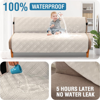 H.VERSAILTEX 100% Waterproof Slipcovers for Couches and Sofas Modern Pet Couch Cover Thick Soft Furniture Protector with Elastic Straps(Sofa, Lily Pad/Beige)