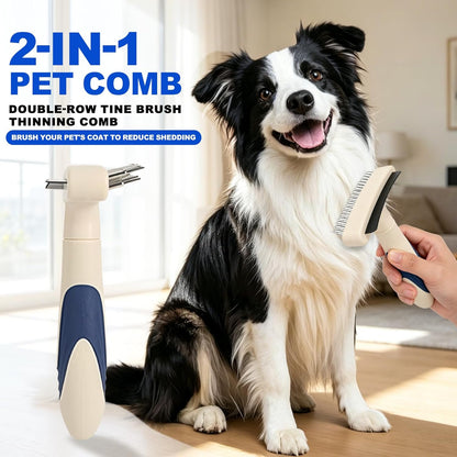 2-in-1 Dog Grooming&Undercoat Rake Comb Double-Row Flexible Dog Dematting Rake with Stainless Steel Deshedding Comb Pet Grooming Tool for Dogs and Cats Gentle Remove Loose Hair Knots Tangles