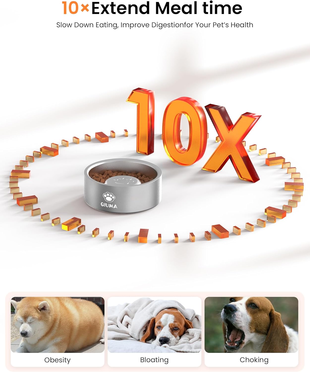 Qiuma Slow Feeder Dog Bowls Stainless Steel, Food-Grade 304 Dog Slow Feeder Bowl 2 Cups Capacity, Heavy Duty Double-Layer with Non-Slip Base, Pet Puzzle Bowl for Small & Medium Dogs (Black)