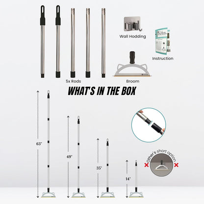 Pet Hair Remover Broom for Low Pile Carpet, Rugs, Stairs – 60" Adjustable Long Handle Carpet Rake for Pet Hair Removal – Includes Wall Clamp – Dog & Cat Hair Removal Tool