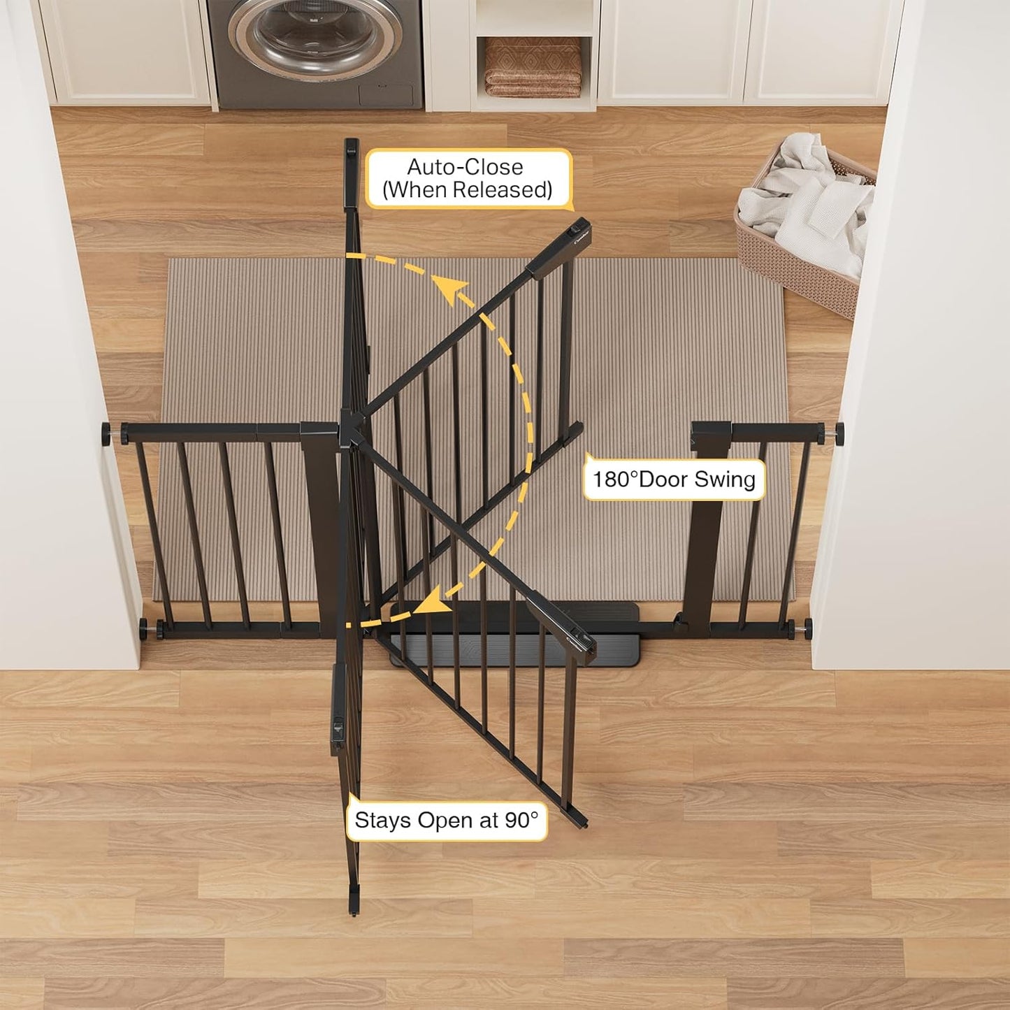 Cumbor 36.6-64" Extra Wide Baby Gate for Stairs, Dog Gates for Doorways, Auto-Close Pet Gate Indoor, Pressure Mounted Walk Through Safety Child Gate for Kids Toddler, Tall Pet Puppy Fence Gate, Brown