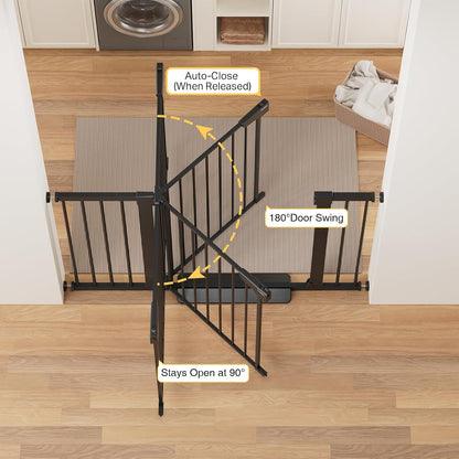 Cumbor 36.6-64" Extra Wide Baby Gate for Stairs, Dog Gates for Doorways, Auto-Close Pet Gate Indoor, Pressure Mounted Walk Through Safety Child Gate for Kids Toddler, Tall Pet Puppy Fence Gate, Brown
