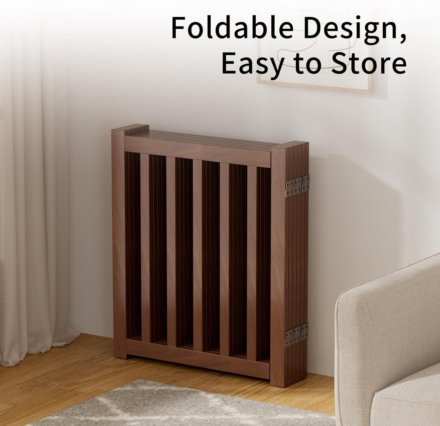 2-Panel Solid Wood Dog Gate - Freestanding Folding Pet Gate for Doorways, Stairs, Indoor, 24" Height, No Installation Needed, Natural Wood