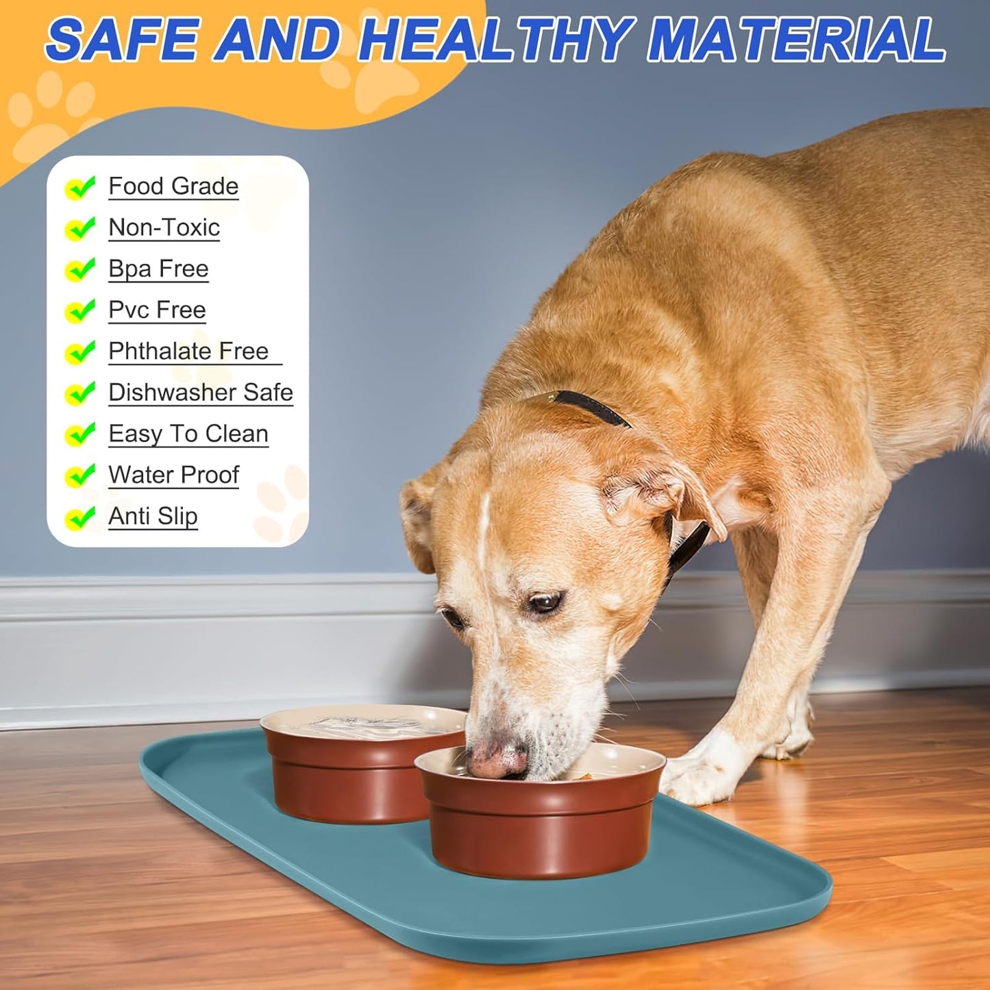 Small Silicone Pet Food Mat with Raised Edge for Food and Water Bowl, Square Dog Feeding Mats, Cat Food Trays for Floor Waterproof, Rubber Tray for Dogs and Cats, 12 x 12 x 0.7 Light Olive Green