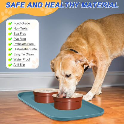 Small Silicone Pet Food Mat with Raised Edge for Food and Water Bowl, Square Dog Feeding Mats, Cat Food Trays for Floor Waterproof, Rubber Tray for Dogs and Cats, 12 x 12 x 0.7 Light Olive Green