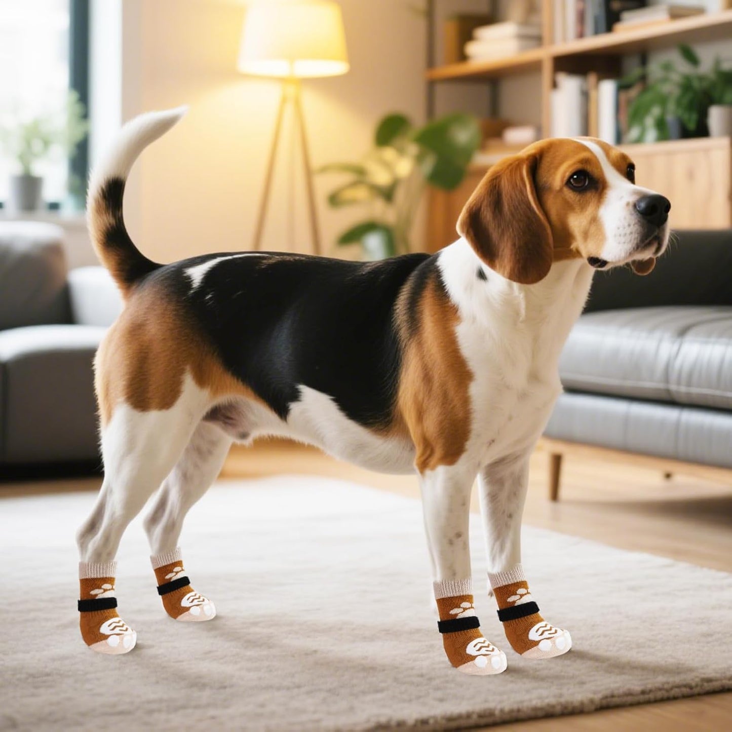 PUPTECK Anti Slip Dog Socks with Double Grippers for Hardwood Floors, Shoes for Hot/Cold Pavement, Boots & Paws Protectors to Prevent Licking, Traction Booties for Senior Small Large Dogs