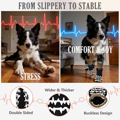 Anti Slip Dog Socks to Prevent Licking Paws, Double-Sided Grippy Dog Socks for Hardwood Floors, No Twist Paw Protector for Hot/Cold Pavement, Dog Booties for Small Medium Large Senior Dogs