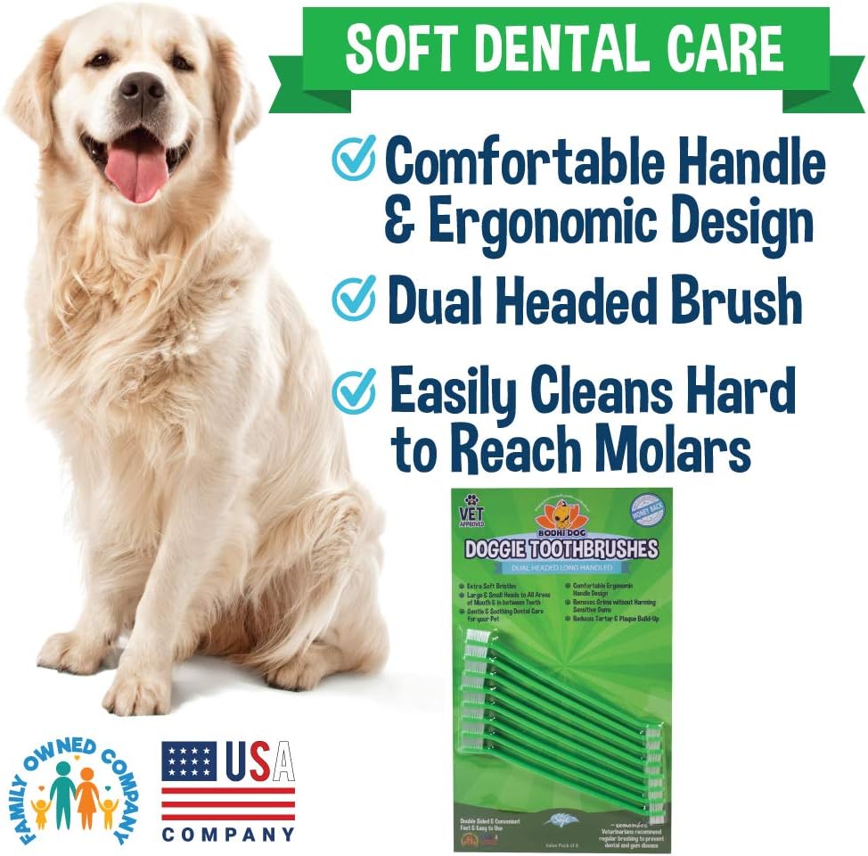 Bodhi Dog Toothbrush Combo Pack - Soft Finger & Dual-Ended Brushes - Gentle Bristles for Dogs & Cats - Easy Teeth Cleaning (6 Long & 6 Finger)
