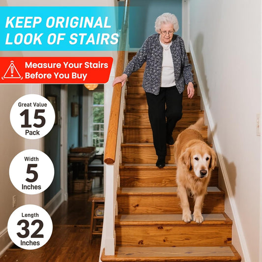 LifeGrip Outdoor Stair Treads Non-Slip 12 Pack, 6"x32" Waterproof Grip Tape for Wooden Steps, Deck, Porch - 80-Grit Adhesive Strips for Dogs, Kids & Elderly Safety