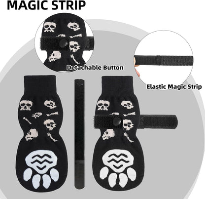 PUPTECK Anti Slip Dog Socks with Double Grippers for Hardwood Floors, Shoes for Hot/Cold Pavement, Boots & Paws Protectors to Prevent Licking, Traction Booties for Senior Small Large Dogs