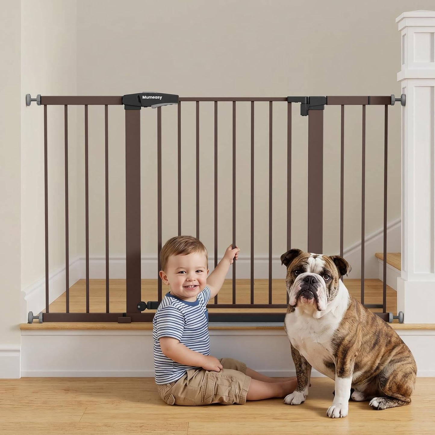 Mumeasy Baby Gate Extra Wide, 29.7-51'' Pressure Mounted Dog Gate with Walk Thru Door, Auto Close Pet Gate for House, Stairs, Doorways,Black