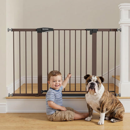 Mumeasy Baby Gate Extra Wide, 29.7-51'' Pressure Mounted Dog Gate with Walk Thru Door, Auto Close Pet Gate for House, Stairs, Doorways,Black
