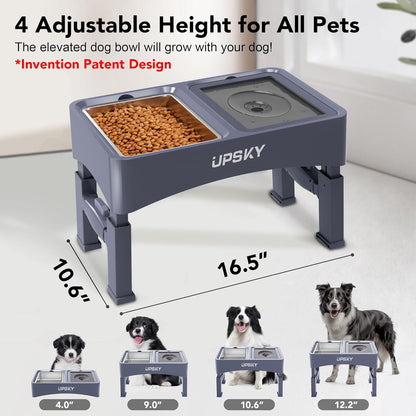 UPSKY 2-in-1 Elevated Dog Bowls Slow Feeder, 4 Height Adjustable Raised Bowl Stand, No Spill Dog Water Bowls, Anti-Slip Food and Water Bowls for Small Medium Dogs(Not Include Stainless Steel Bowl)