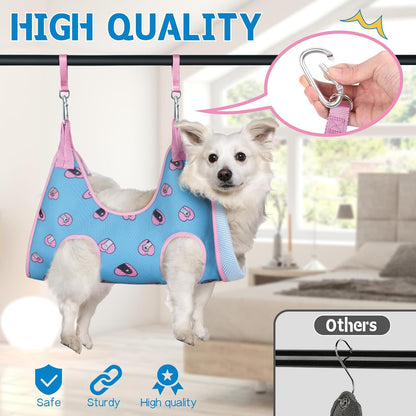 Supet Dog Grooming Hammock Harness for Dogs Cats, Relaxation Pet Nail Clipper Hammock, Restraint Dog & Small Animal Leashes Sling for Groomingk for Nail Trimming (Coral Blue, S)