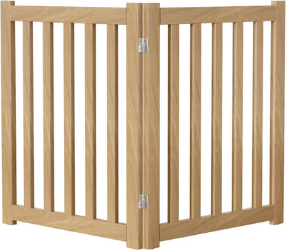 2-Panel Solid Wood Dog Gate - Freestanding Folding Pet Gate for Doorways, Stairs, Indoor, 24" Height, No Installation Needed, Natural Wood