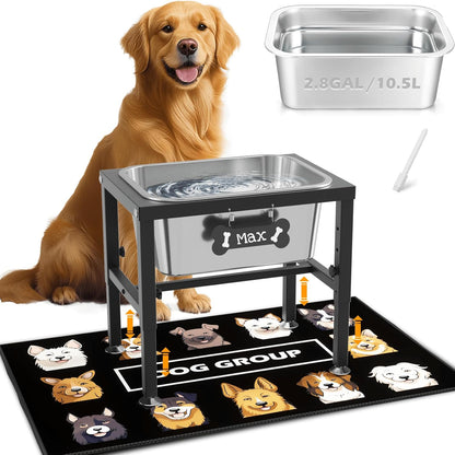 ADENGL 1.6 Gallon Elevated Dog Water Bowl for Large Dogs, 4-Height Adjustable (13–18'') Raised Stainless Steel Bowl with Spill-Proof Mat & Sturdy Metal Stand, Easy-Clean Feeder for Indoor/Outdoor Use