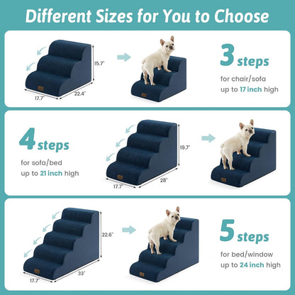 COZY KISS Dog Stairs for Small Dogs 15.7" H, Curved Dog Step for Puppy, Older Cat, Medium Pet Ramp for Sofa, Couch or Chair, Ladder with High Density Foam, 3 Step, 15.7x22.4x15.7 inch, Beige