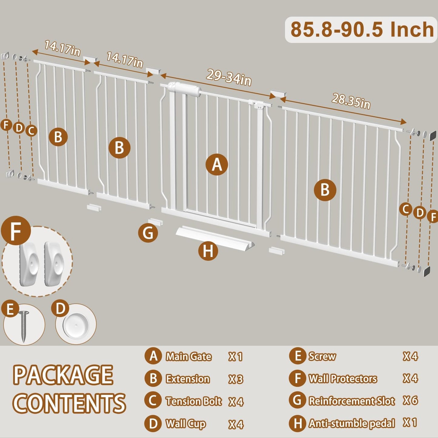 Fairy Baby Extra Wide Baby Gate for Dogs Pressure Monuted Safety Gate for Living Room, Fits 62 Inch to 67 Inch with No Drill Auto Close Dog Gate for Doorways, White