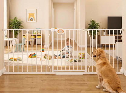 Baby Gates Extra Wide for Doorways 90.6-95.2 Inch Extra Wide Pressure Mounted Baby Dog Gate for the House Indoor Large Openning Metal Safety Gate No Drilling with Walk-Through Door,Black