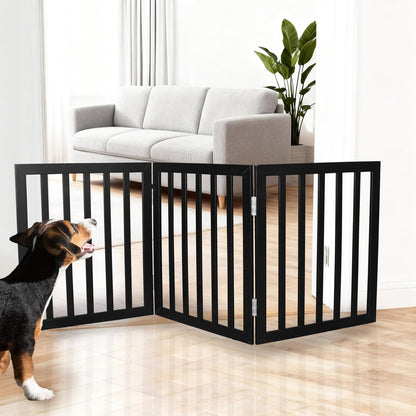 ZJSF Freestanding Indoor Dog Gate for House Foldable Wood Brown Puppy Gate for Doorways Pet Gate for Stairs Extra Wide Pet Fence 24" Height 2 Panels