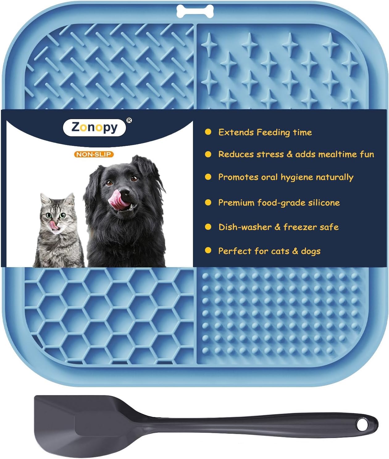 Licking Mat for Dogs & Cats with Suction Cups, 1 Pack Square Dog Slow Feeder Lick Pat for Anxiety Relief & Boredom, Dog Toys to Keep Them Busy, Pets Grooming Bathing Training Mat