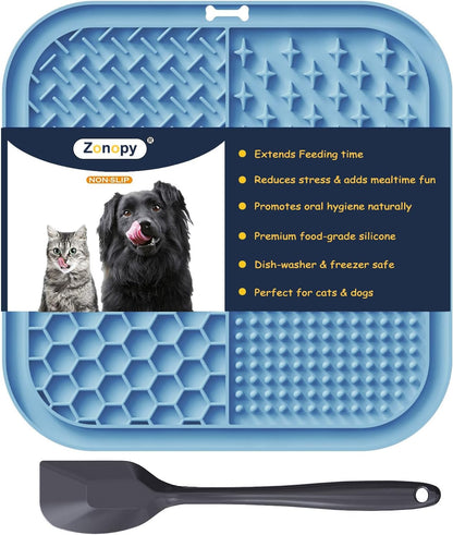 Licking Mat for Dogs & Cats with Suction Cups, 1 Pack Square Dog Slow Feeder Lick Pat for Anxiety Relief & Boredom, Dog Toys to Keep Them Busy, Pets Grooming Bathing Training Mat