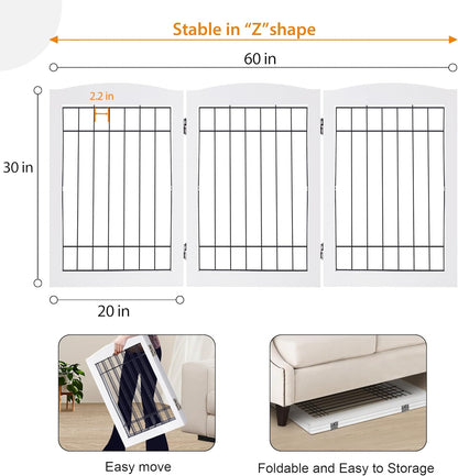 LZRS 2-Panel Freestanding Foldable Wood Dog Gate – Solid Wood & Steel Wire, Chew-Resistant Pet Barrier for Indoor Use, Ideal for Small to Medium Dogs, White