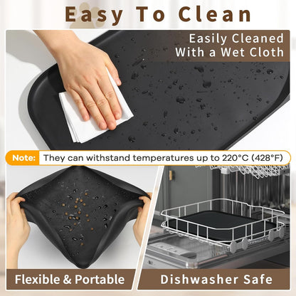 Smilool Silicone Pet Food Mat with Raised Edge for Food and Water Bowl, Dog Feeding Mats, Cat Food Trays for Floor Waterproof, Rubber Tray for Dogs and Cats, 19 x 12 x 0.7 Dark Brown