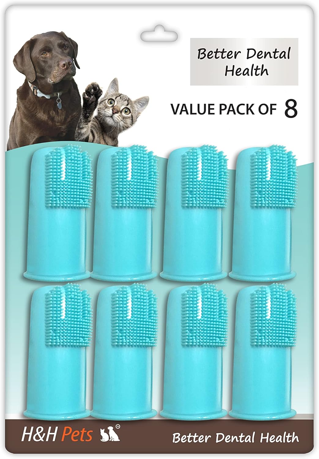 H&H Pets Dog Finger Toothbrushes - Professional Pet Finger Dental Brush Set for Dogs Puppies Cats, Soft Bristles, Size Small 4 Count-Silicon
