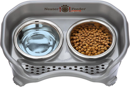 Neater Feeder Express Mess Proof Dog Bowls Elevated for Small Breeds under 15 Lb, Made in USA, No Spill Raised Dog Food Bowl Stand, Stainless Steel Food and Water Bowl Set, Feeding Station, Cappuccino