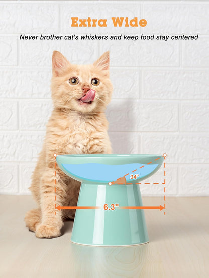 LoeJan Elevated Cat Food and Water Bowls Set, Extra Wide and Raised Ceramic Bowls, Anti-Vomit Whisker-Free Pressure Cat Feeder for Kittens to Adult Cats and Small Dogs (White, Water Bowl)