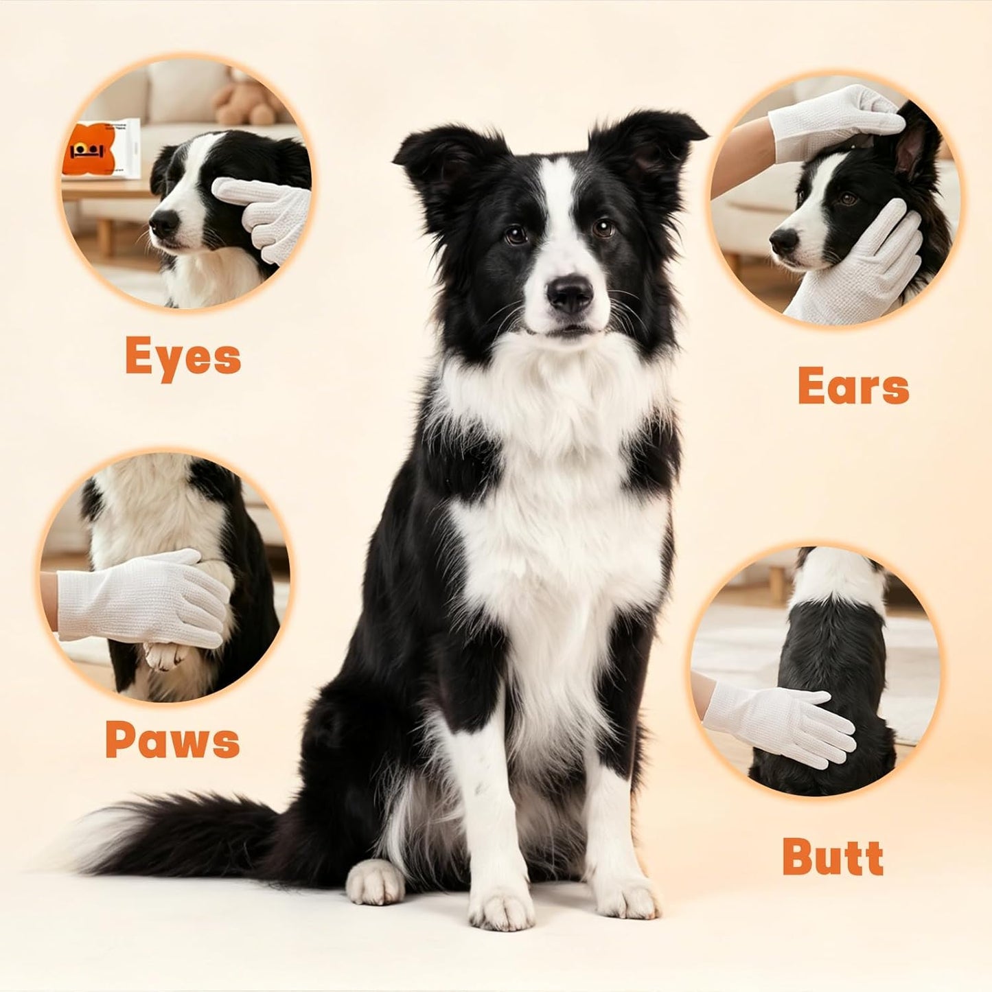 12 Count Hypoallergenic Pet Wipes for Dogs & Cats - Unscented Grooming Glove Mitt for Paws, Butt, Face, Ears & Fur - Portable & Gentle Cleaning, 6 Count x 2 Pack