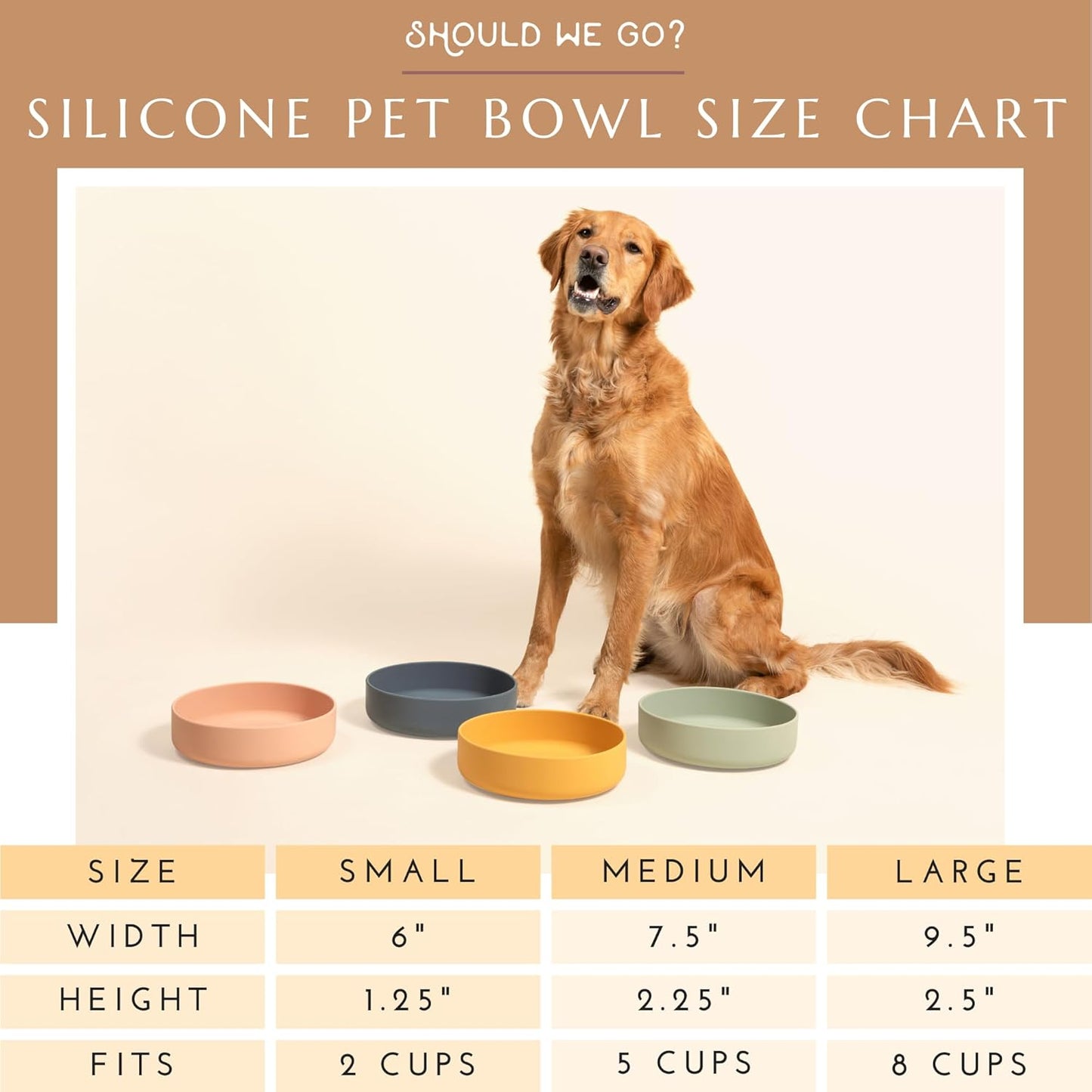 Should We Go? Dog Water Bowl - The Perfect Dish No-Spill, Less Mess Non-Tippable Water & Food Bowl, Pure Silicone with Suction Cup Fits 5 Cups 7.5" Across x 2.25" Tall, Ideal for All Pets, Medium-Sage