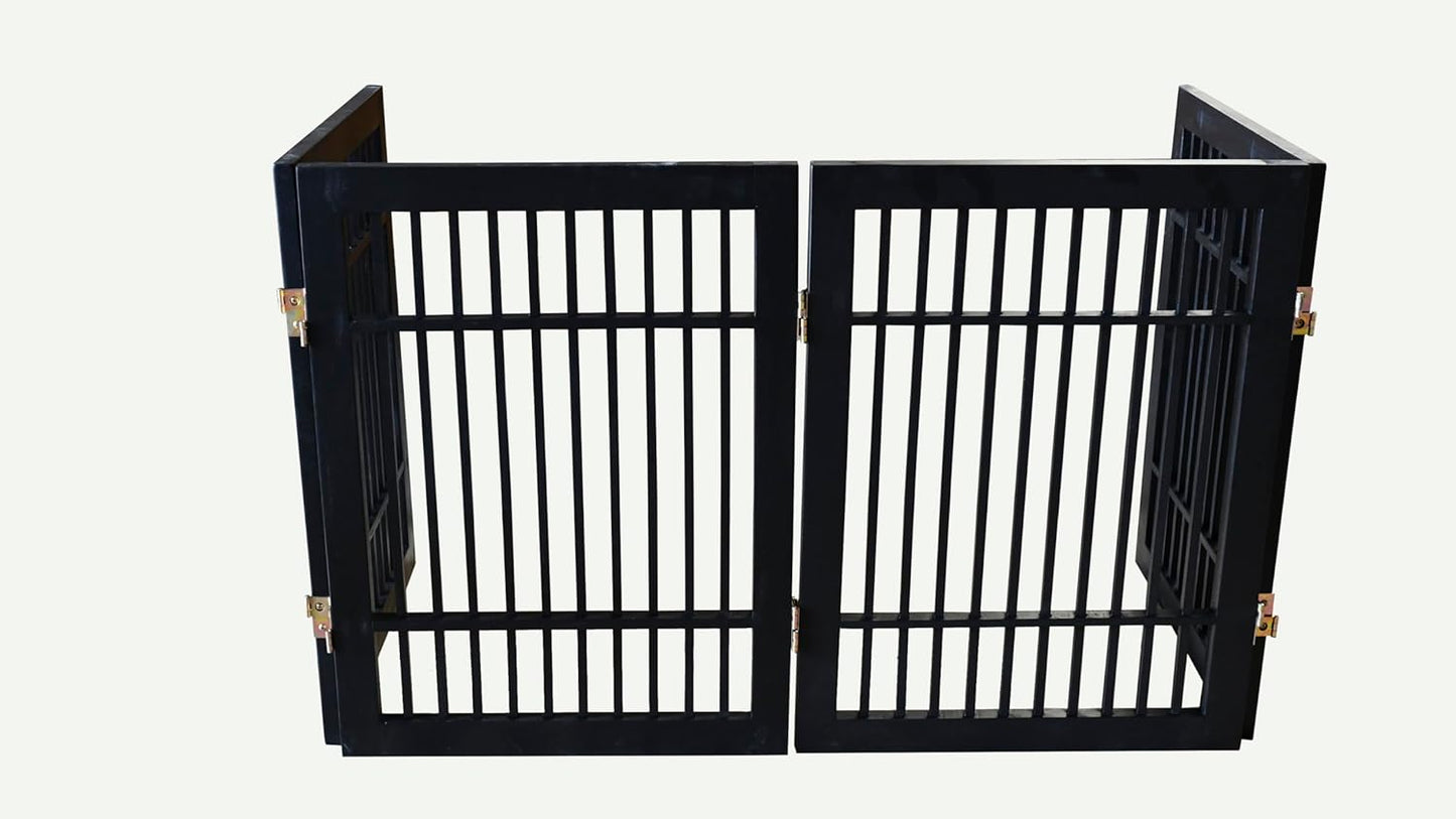 Urnporium Freestanding Wooden Dog Gate for Doorways – Foldable Acacia Wood Pet Gate, No Drill Portable Indoor/Outdoor Puppy Fence Barrier (White Pet Gate, 3 Panel 24" Tall)