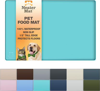 Neater Pet Brands Neater Mat Cat & Dog Food Mat, Waterproof & BPA-Free Silicone Placemat with Raised Edge for Under Food and Water Bowls, 19" x 12", Gunmetal Grey
