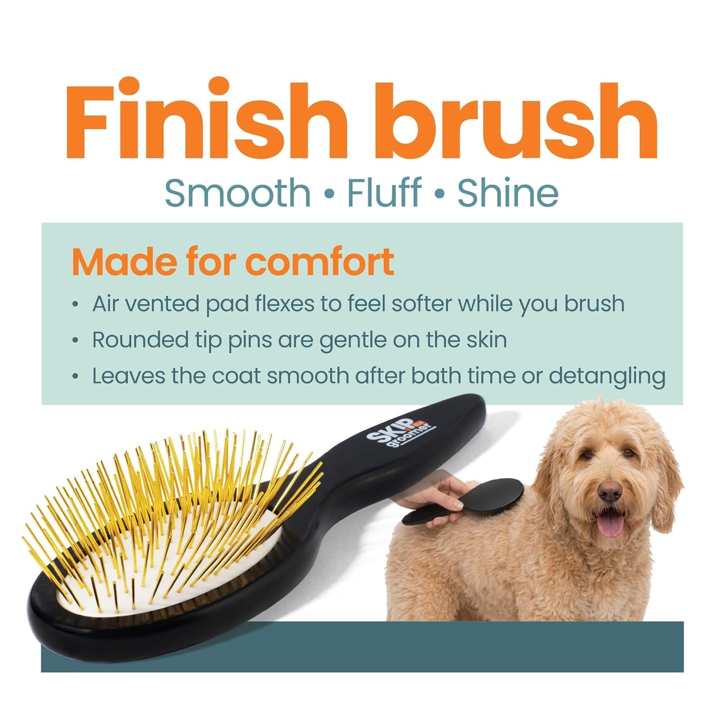 Pin Brush for Dogs, Gentle Dog Brush for Long Haired Dogs – Routine Essential for Goldendoodles, Poodles & Doodles, No-Scratch Rounded Pins for Sensitive Skin, Flexible Cushion Base – Skip the Groomer